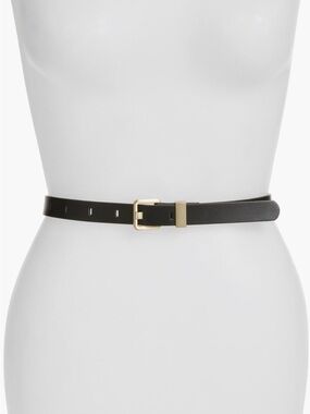 Nordstrom Black Leather Belt with Gold Buckle